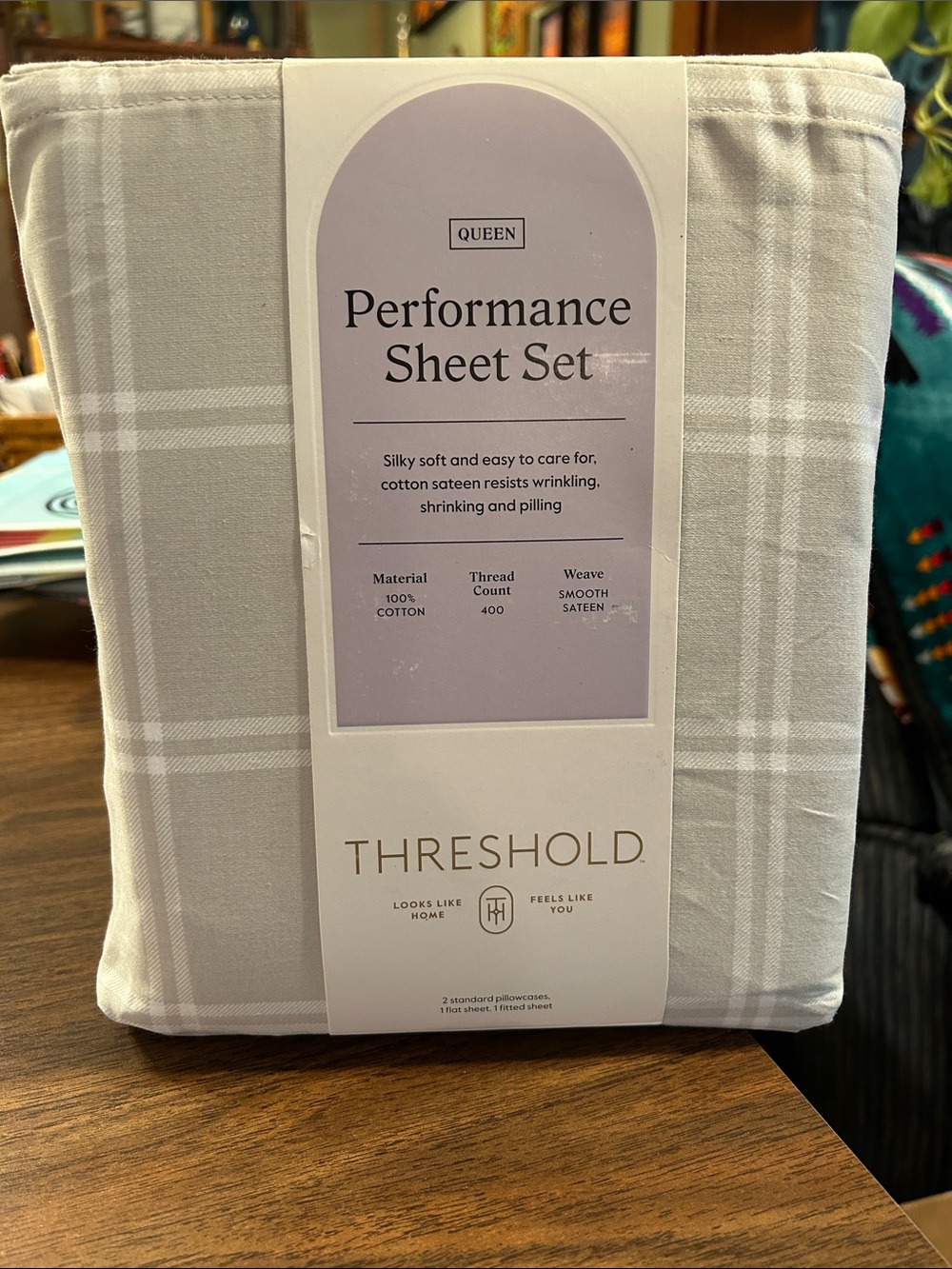 Threshold Queen Performance Sheet Set in Light Gray Plaid